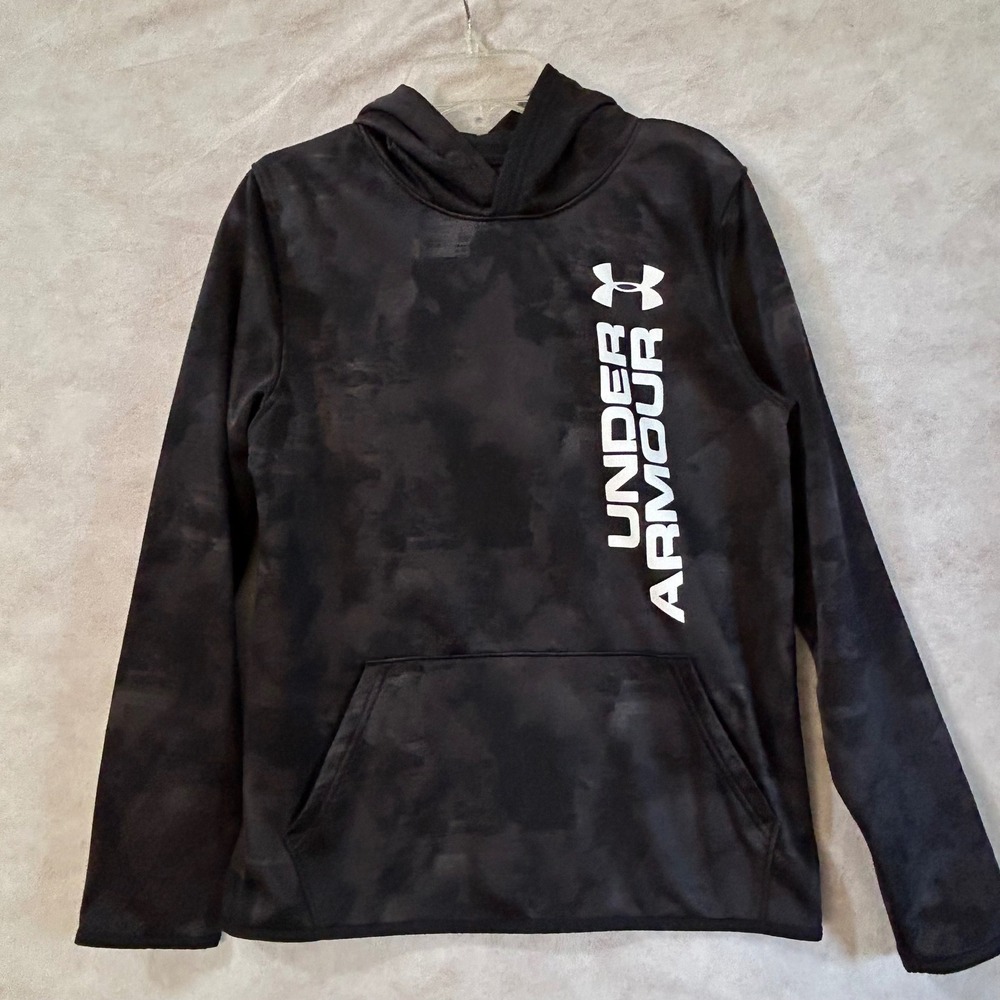 Under Armour Kids ColdGear Black Camo Hoodie Sweatshirt YXL Logo Graphic